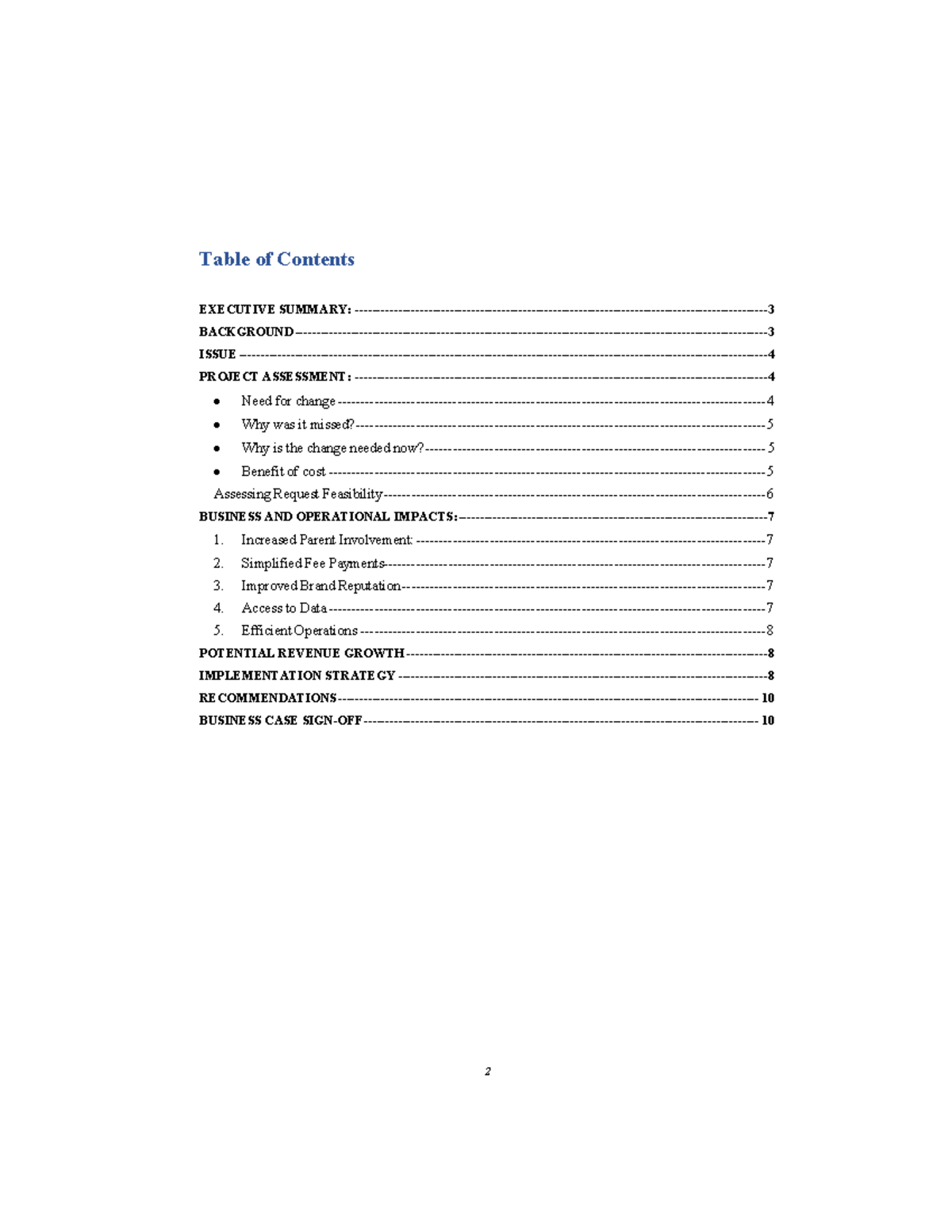Assignment 1 - Table of Contents EXECUTIVE SUMMARY: - BACKGROUND ...