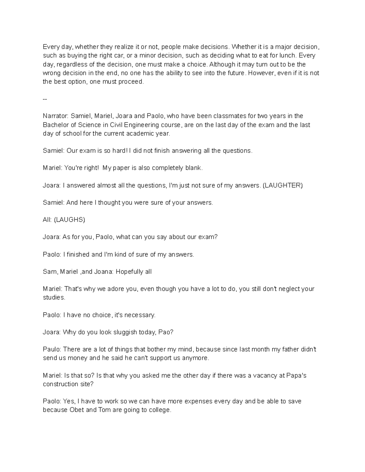 Untitled document - It is an script for roleplay - Every day, whether ...