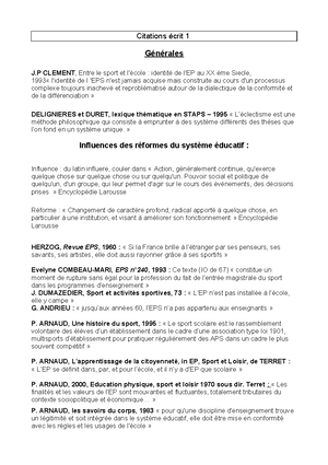 Citations E1 Citations Ecrit 1 Generales J Clement Entre Le Sport Et L Ecole Identite De L Ep Studocu
