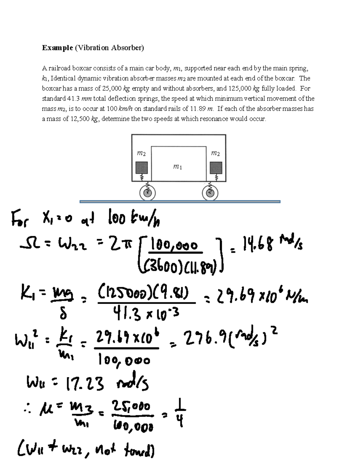 Ex26 Vibration Absorbers Example (Vibration Absorber) A railroad