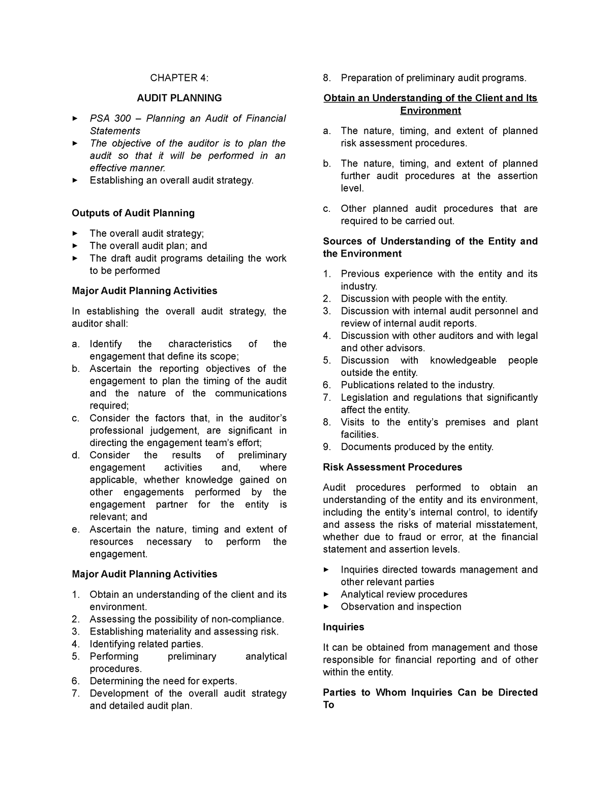 Chapter 4- Audit Planning - CHAPTER 4: AUDIT PLANNING PSA 300 ...