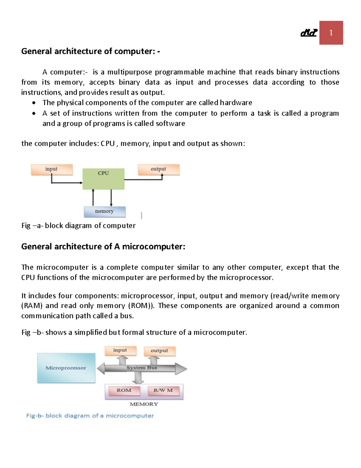 Micro computer system architecture with diagram - General architecture ...