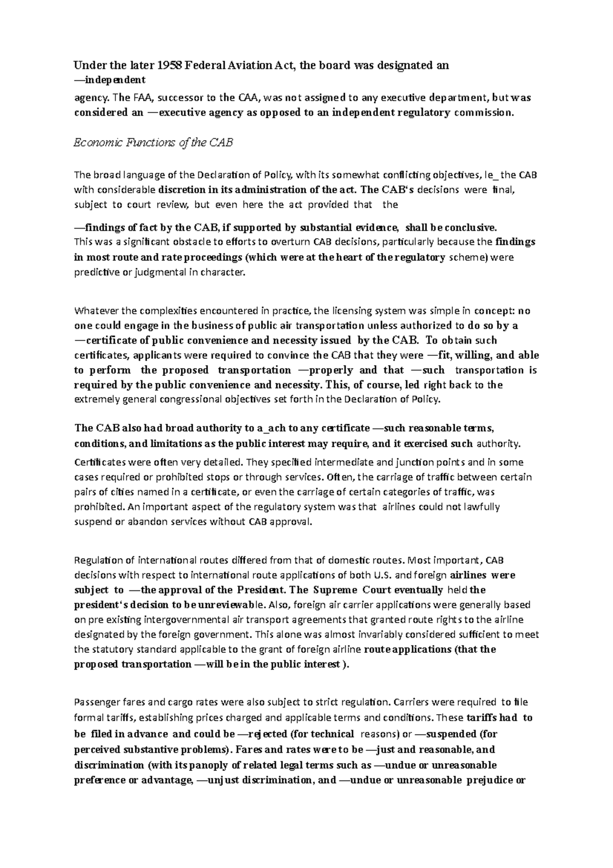 One Under the later 1958 Federal Aviation Act - The FAA, successor to ...