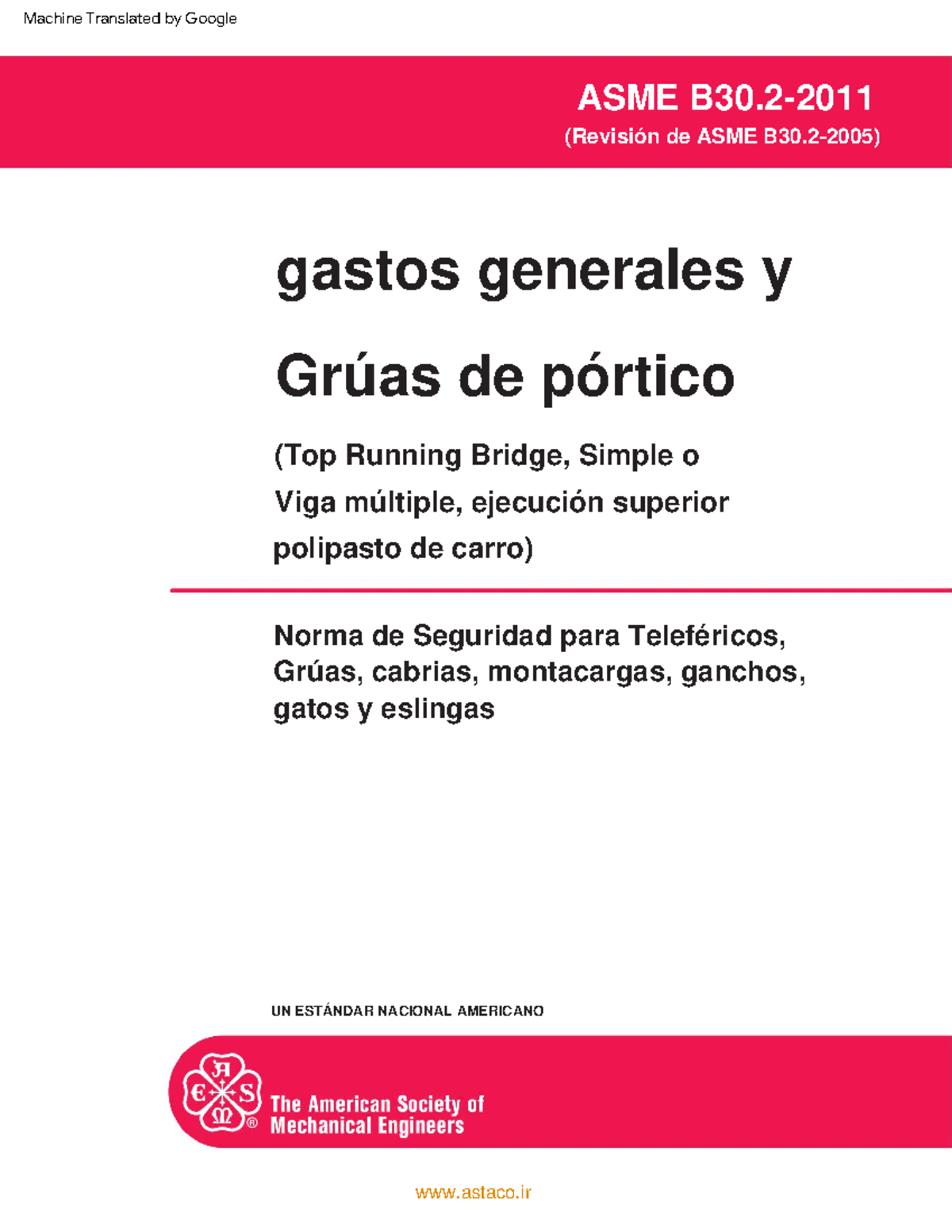 ASME-B30 - Rfrefre - Gastos Generales Y Grúas De Pórtico UN ESTÁNDAR ...