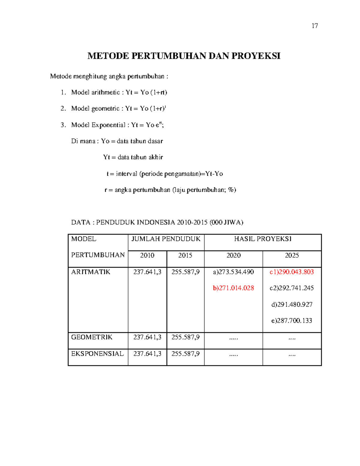 Menghitung Angka Pertumbuhan Dan Proyeksi (2) - METODE PERTUMBUHAN DAN ...