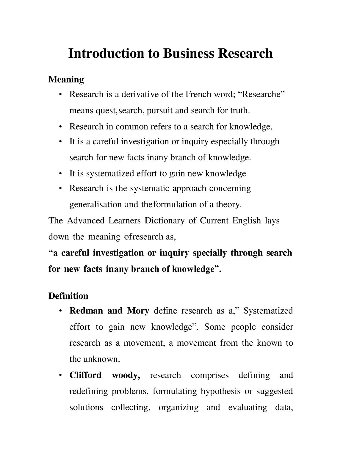 meaning of a business research