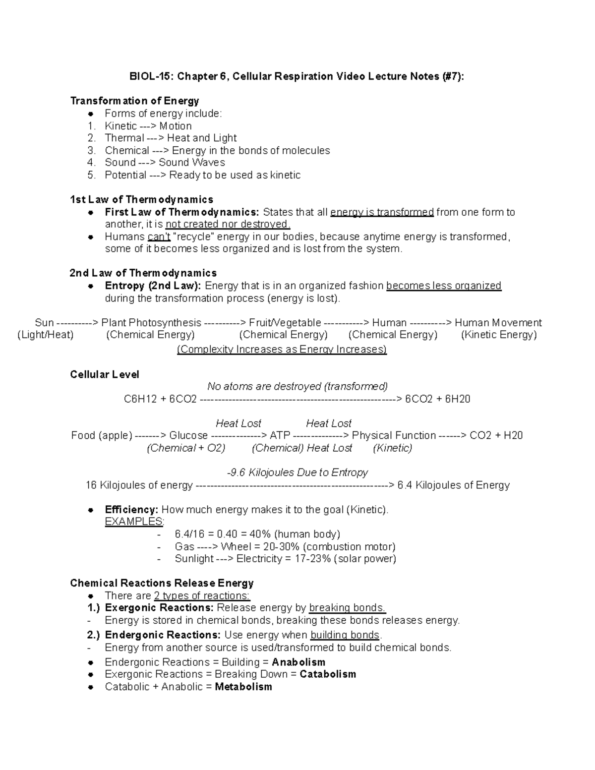 BIOL-15 Chapter 6, Cellular Respiration Video Lecture Notes (#7) - BIOL ...