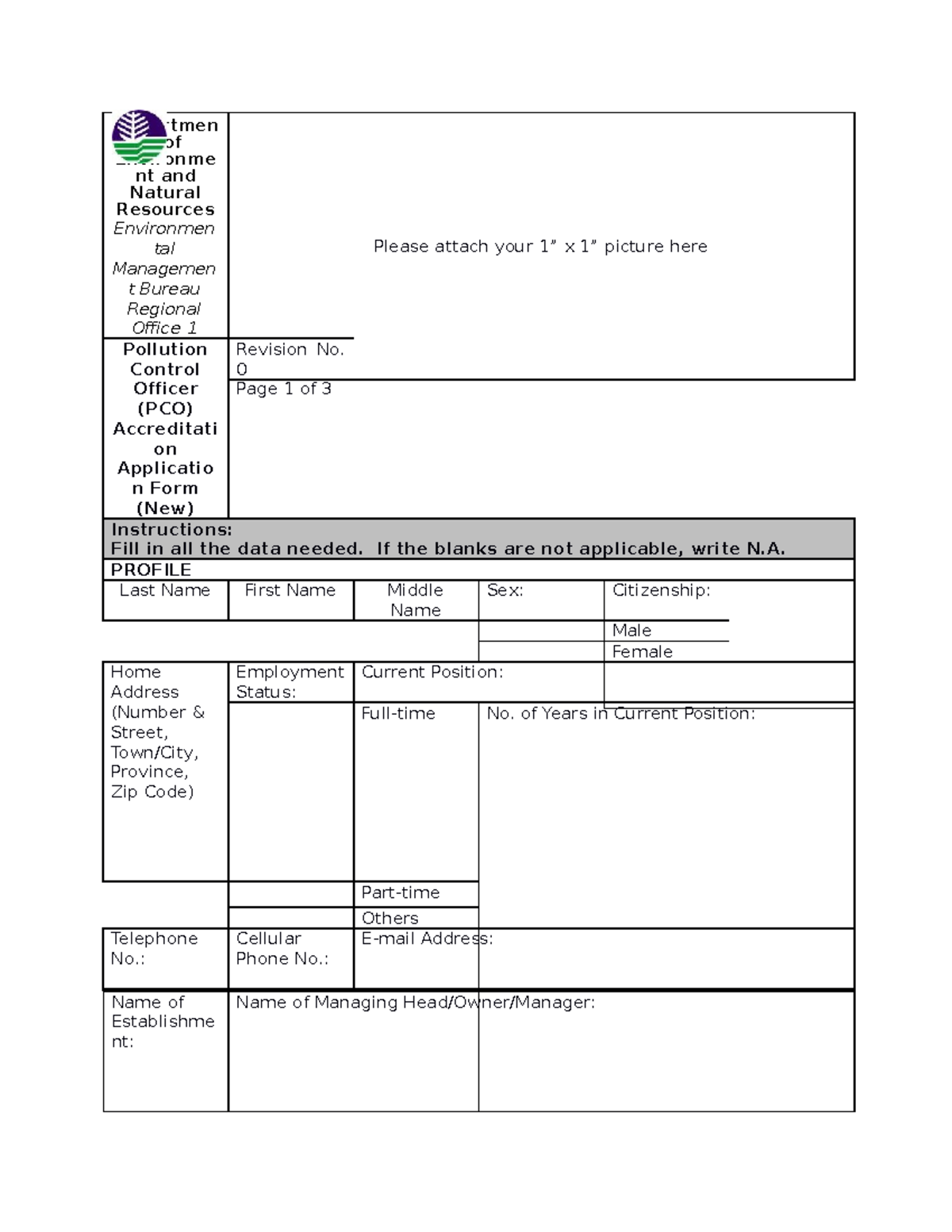 PCO Accreditation Application Form - Departmen t of Environme nt and ...