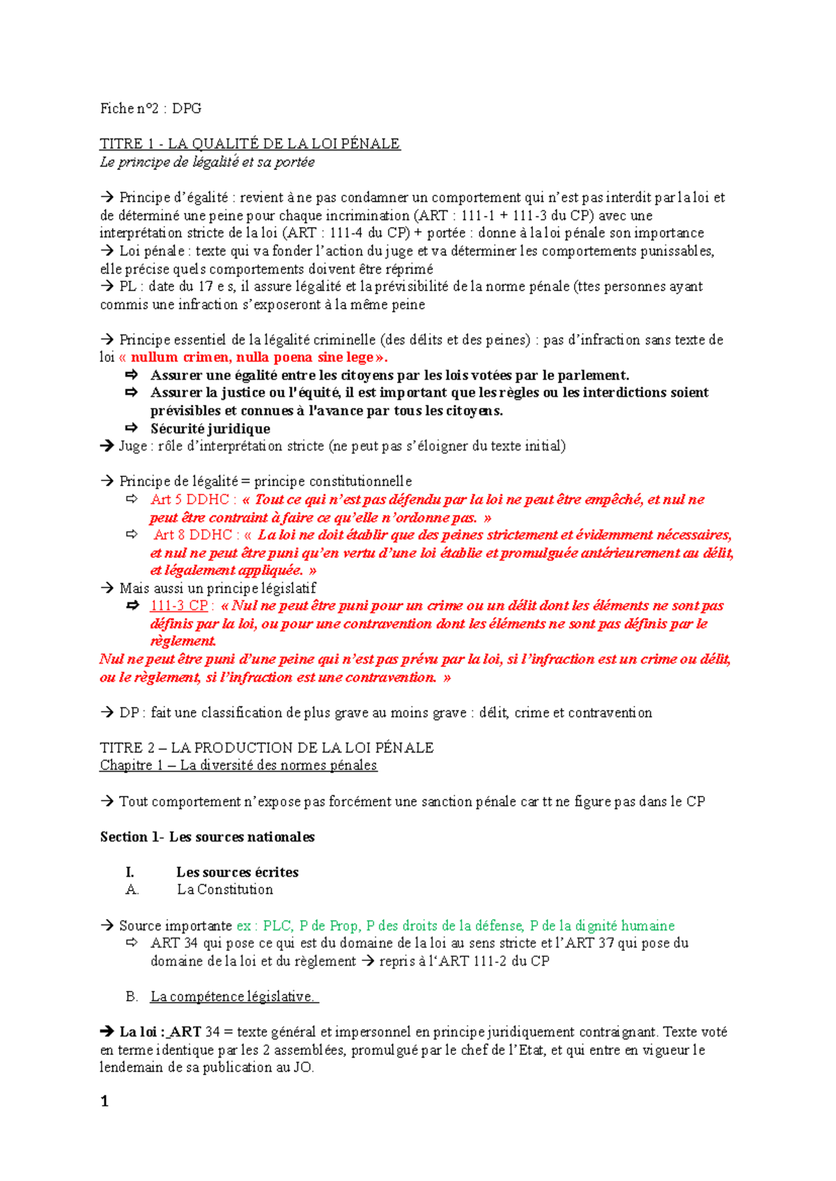 Fiche n°2 DPG: loi pénale temps/ espace - Fiche n°2 : DPG TITRE 1 - LA ...