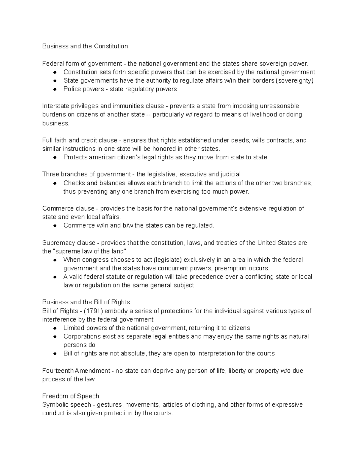 Business Law Ch 4 - Lecture notes 1 - Business and the Constitution ...