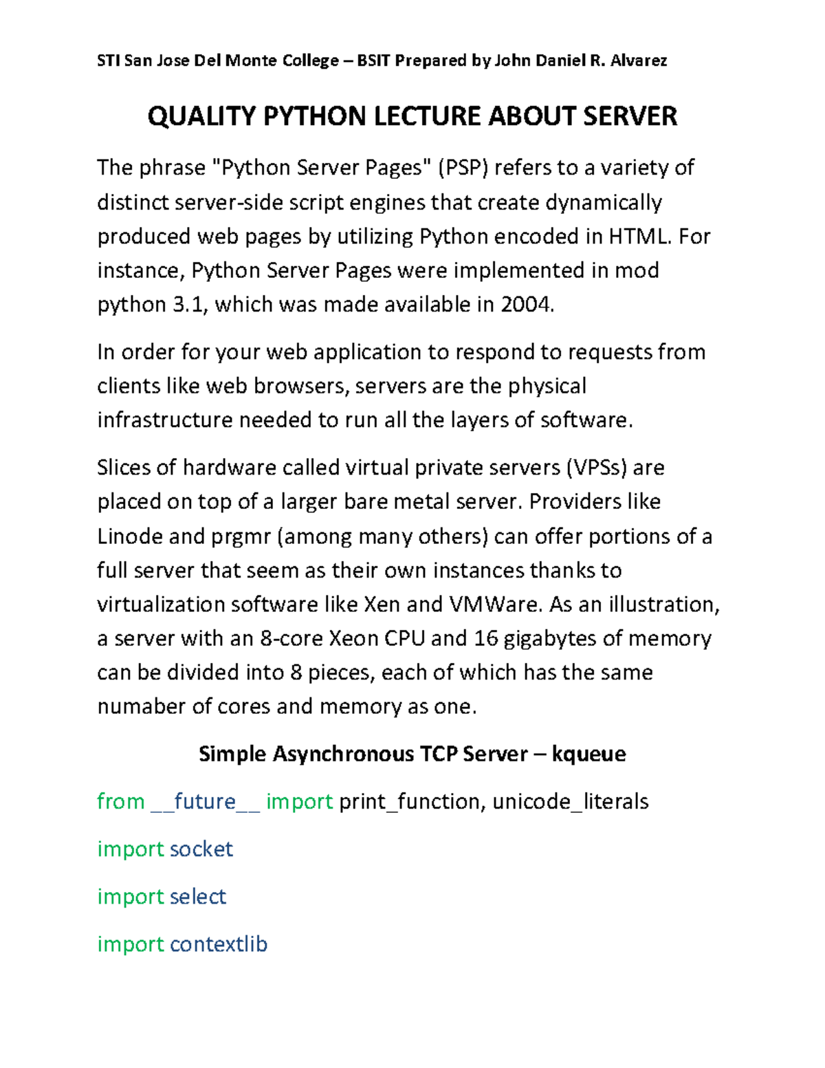 Quality Python Lecture about Server - QUALITY PYTHON LECTURE ABOUT ...