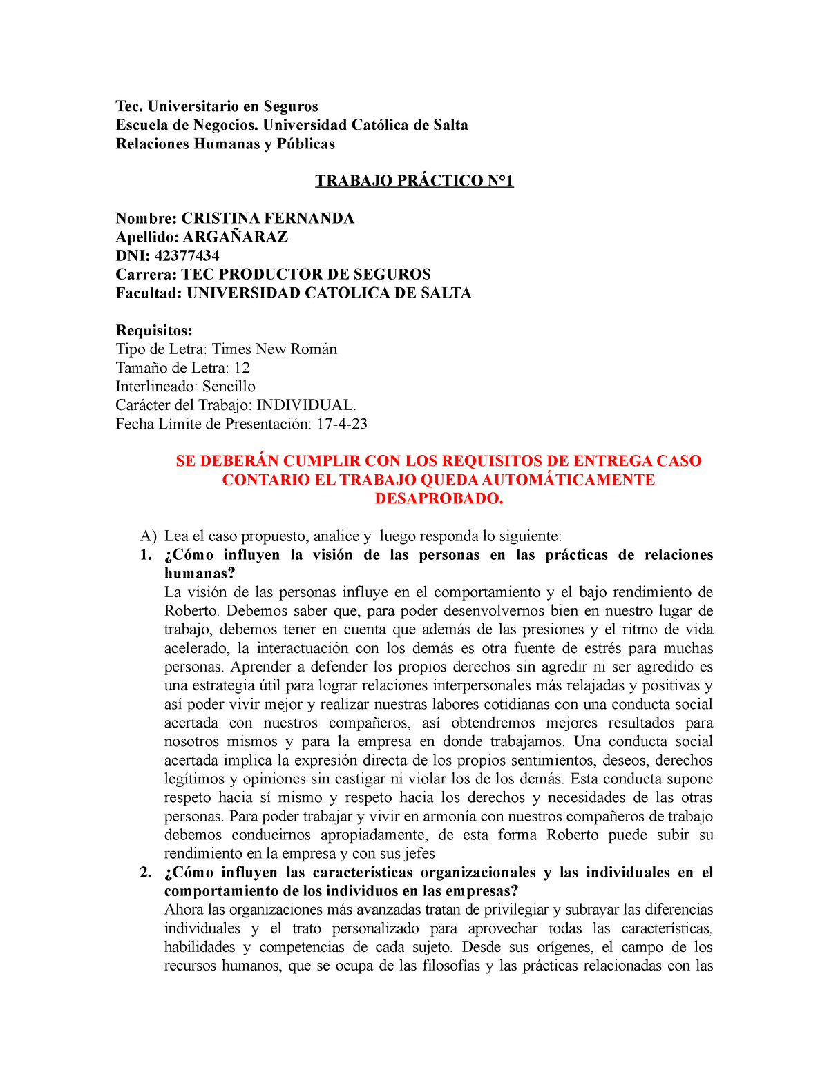 Trabajo Práctico 1 Relaciones Humanas Y Publicas Tec Universitario En Seguros Escuela De 7858