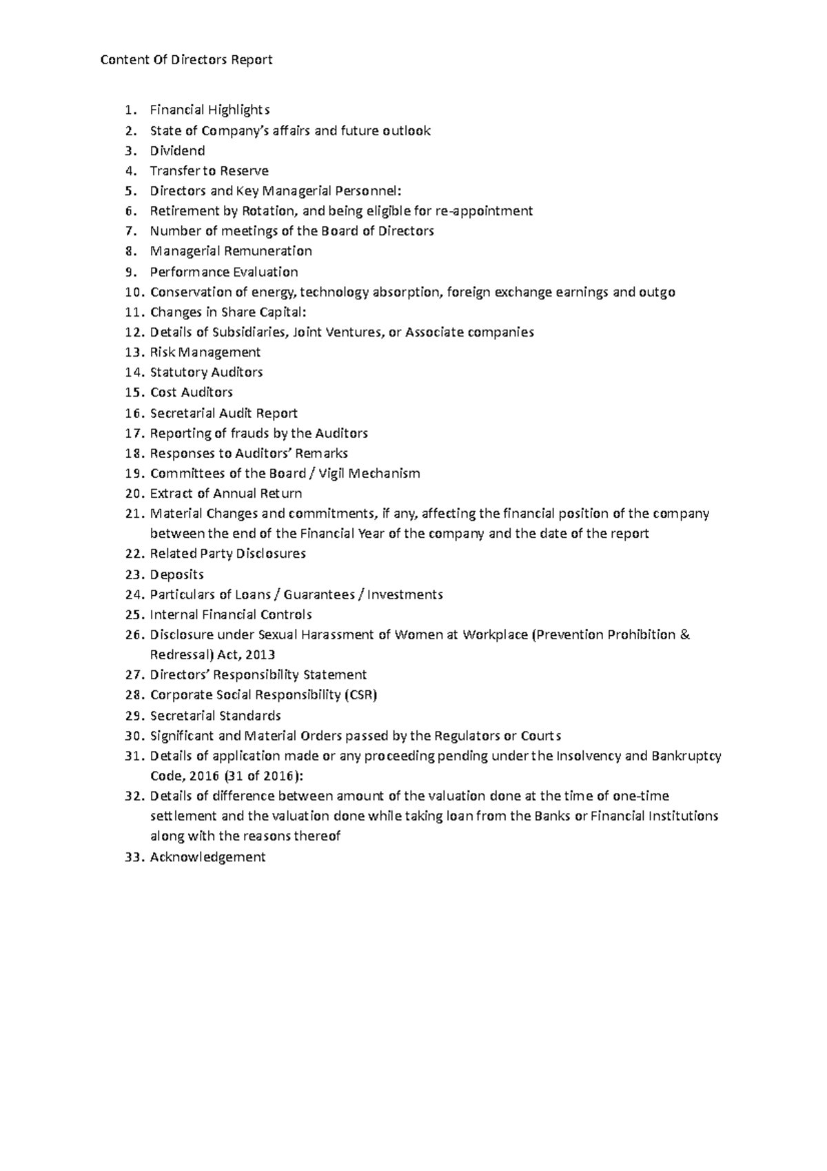 Content of Directors Report - Content Of Directors Report Financial ...