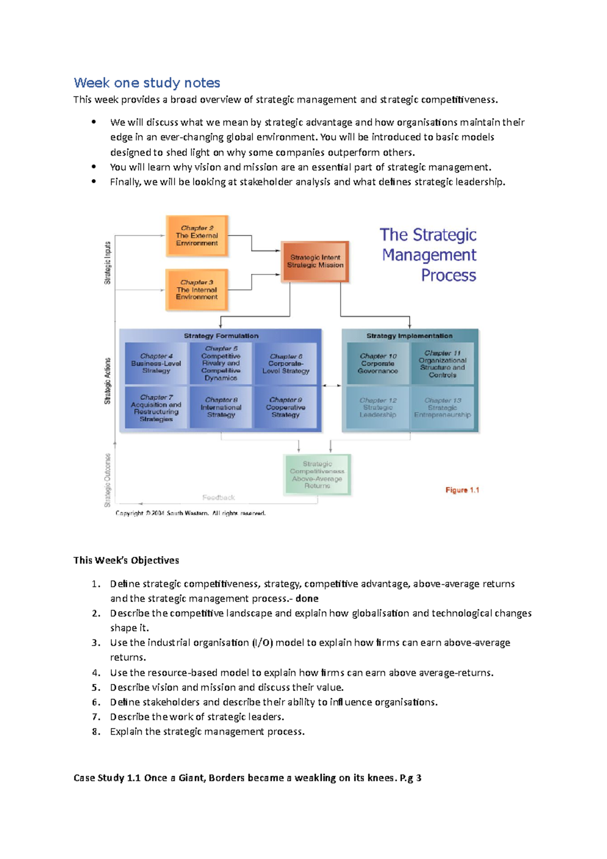MGT Strategic Management Study notes - Week one study notes This week ...