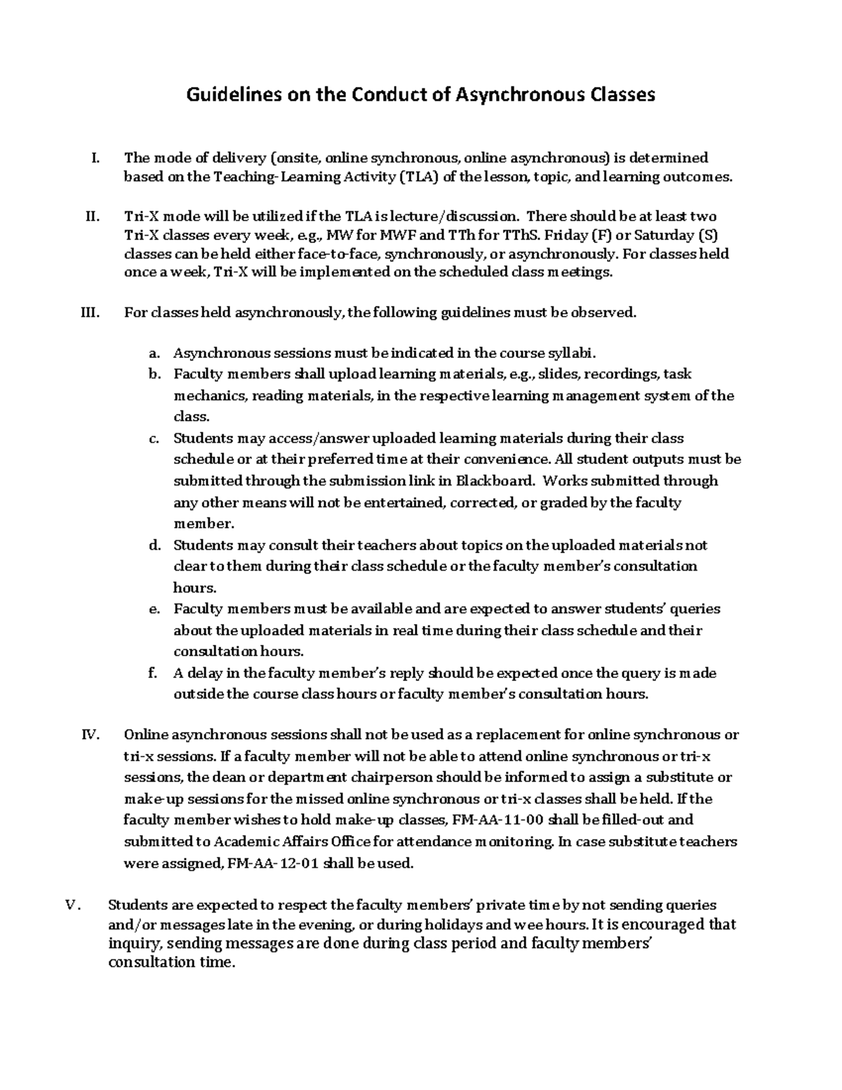 Guidelines on the conduct asynchronous classes - Guidelines on the ...