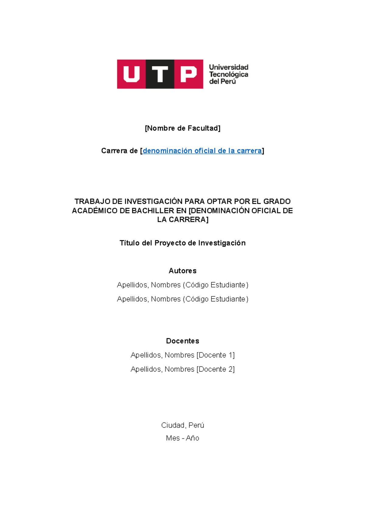 Plantilla - Trabajo de investigación para optar al grado de bachiller ...