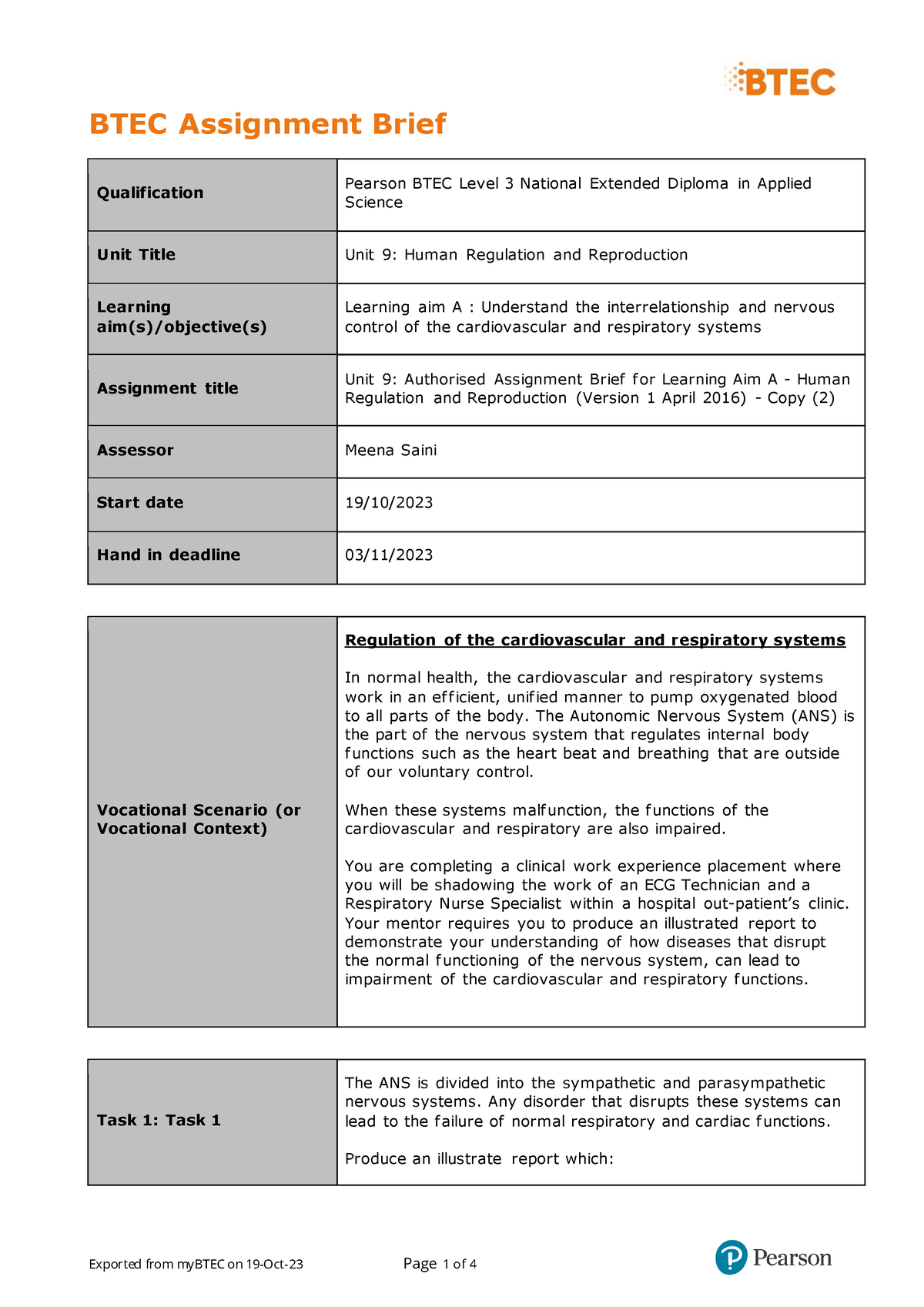 Unit 9 assigment - BTEC Assignment Brief Qualification Pearson BTEC ...