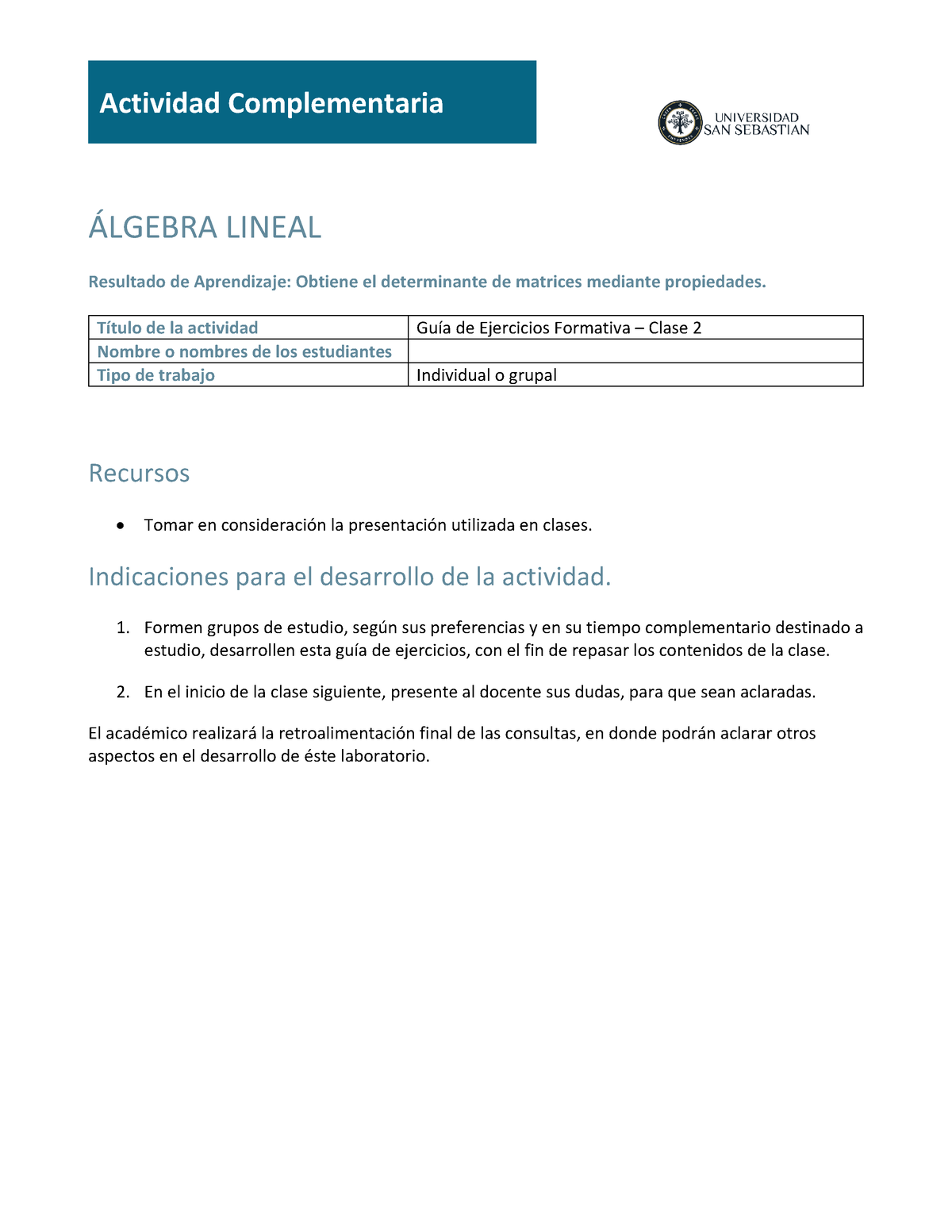 FITA 0063 MC2 U1 AO2 - Algebra - 1 Actividad Complementaria ¡LGEBRA ...