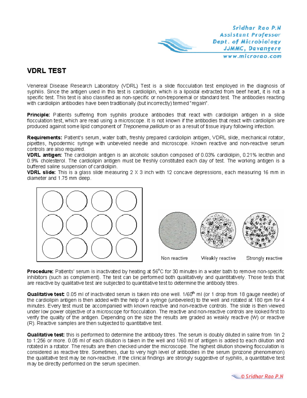 Vdrl sample works - VDRL TEST Venereal Disease Research Laboratory ...