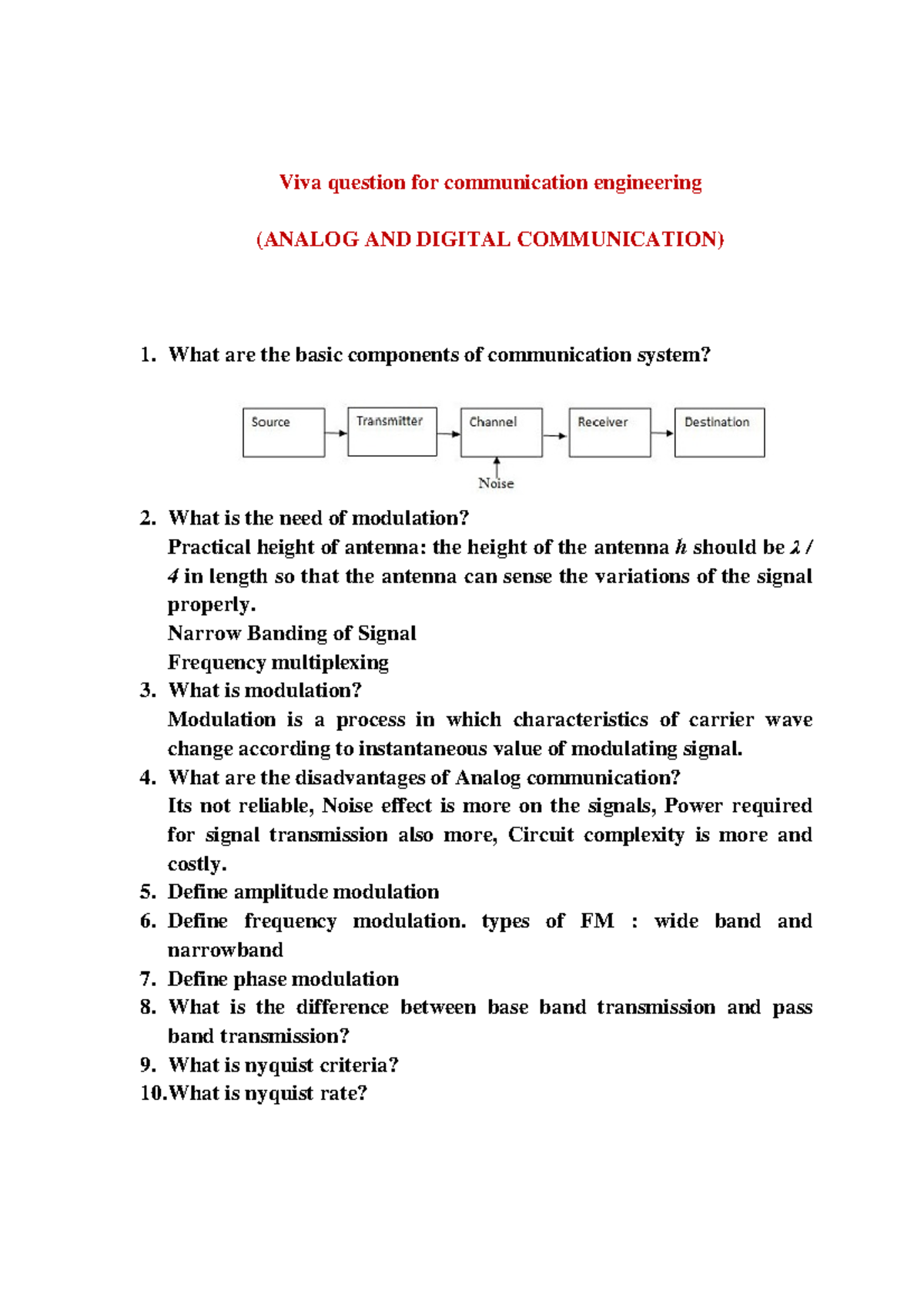 Viva question for communication engineering Narrow Banding of Signal