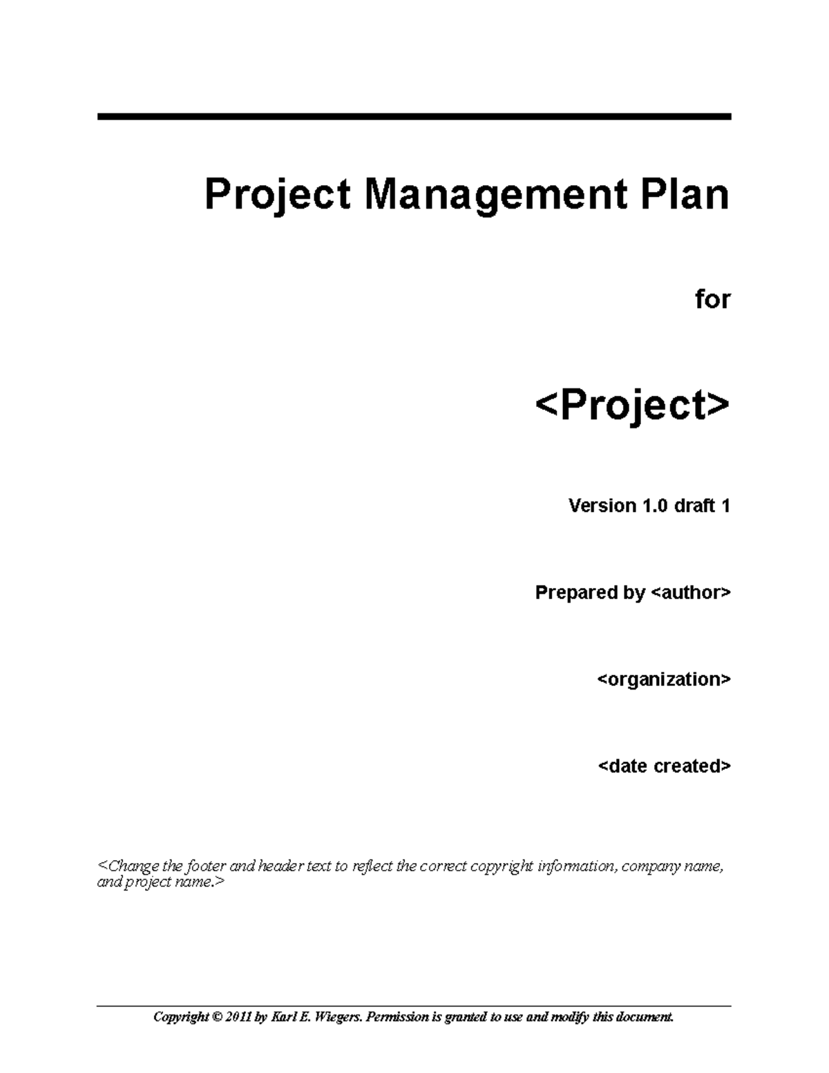 Project Management Plan Template - Project Management Plan for Version ...