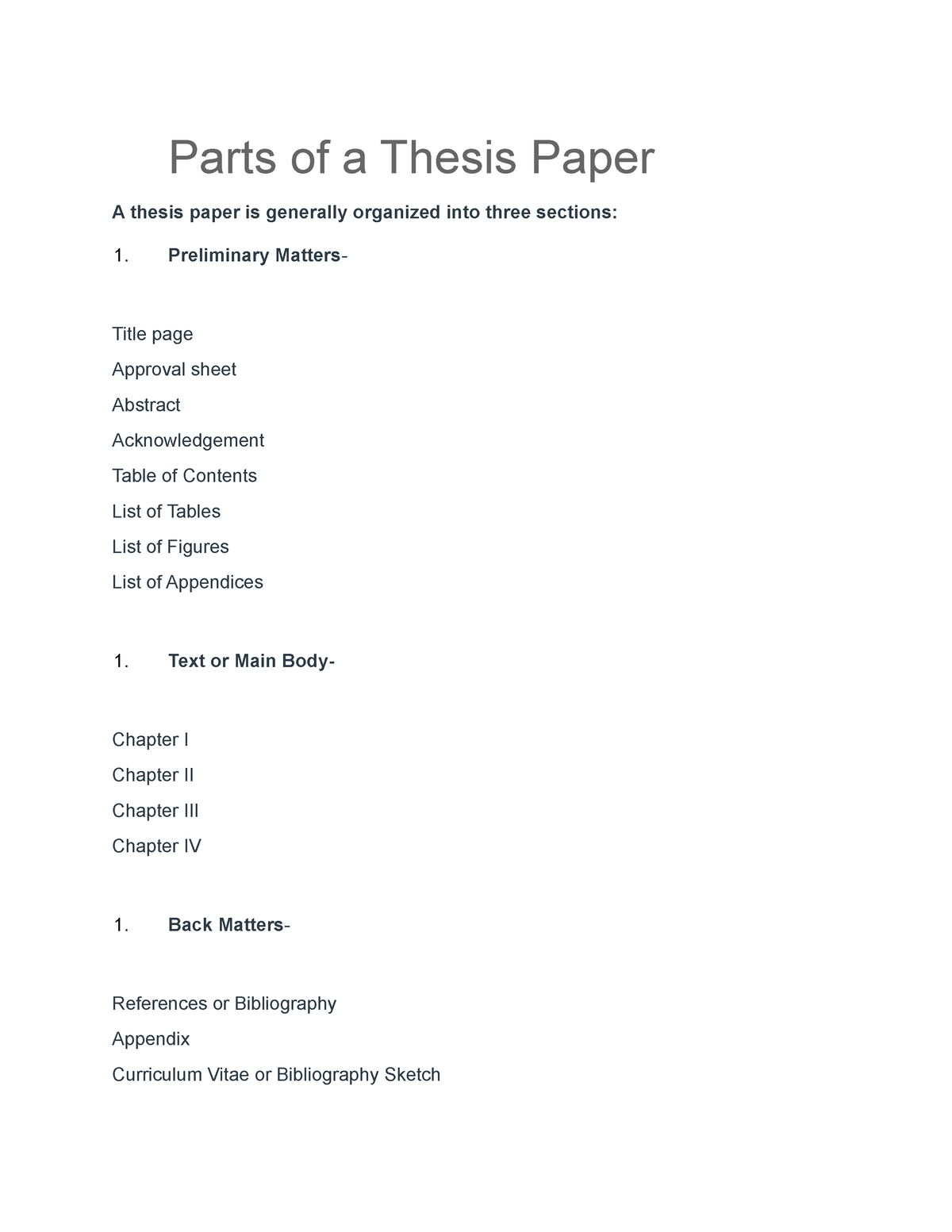 2 parts to thesis