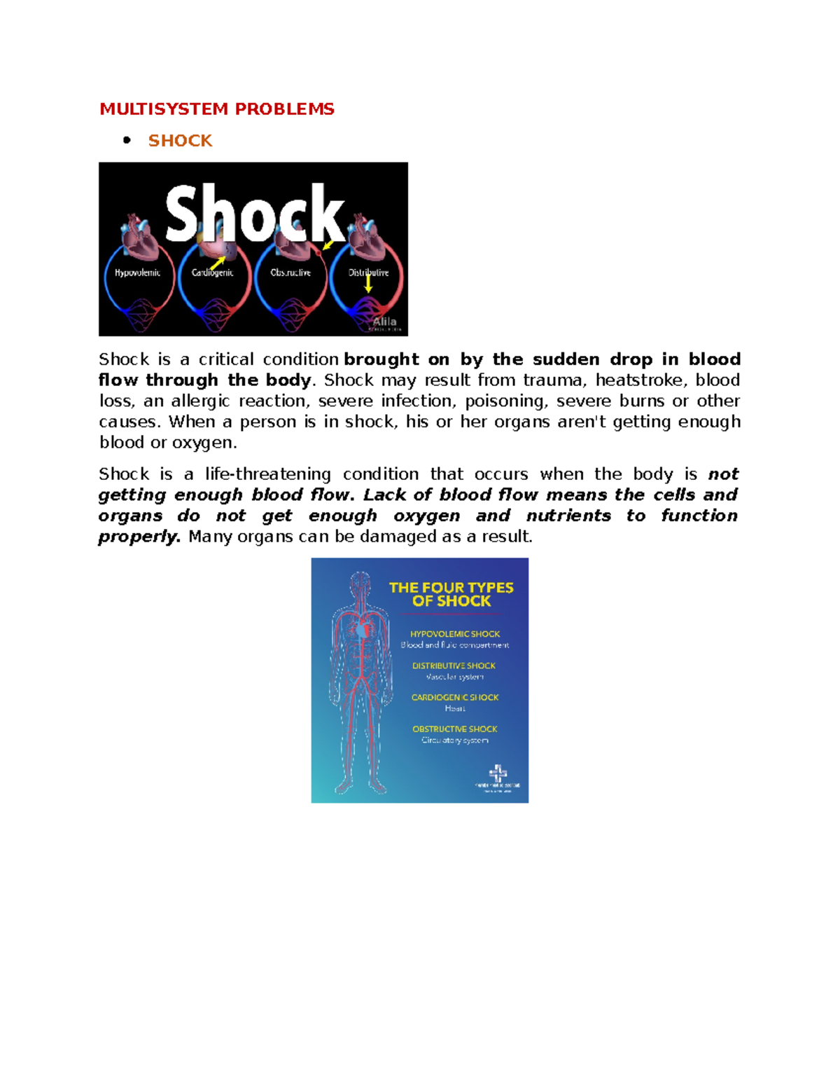NCM-118 Shock, SIRS, Multi-organ dysfuntion - MULTISYSTEM PROBLEMS ...