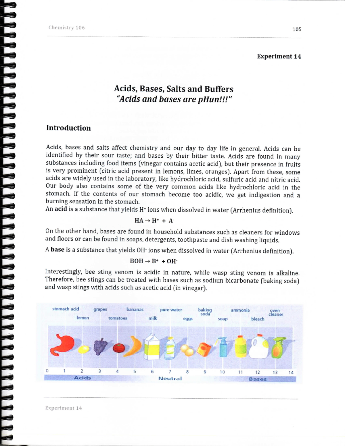 Experiment 14 Experiment 14 Acids, Bases, Salts and Buffers