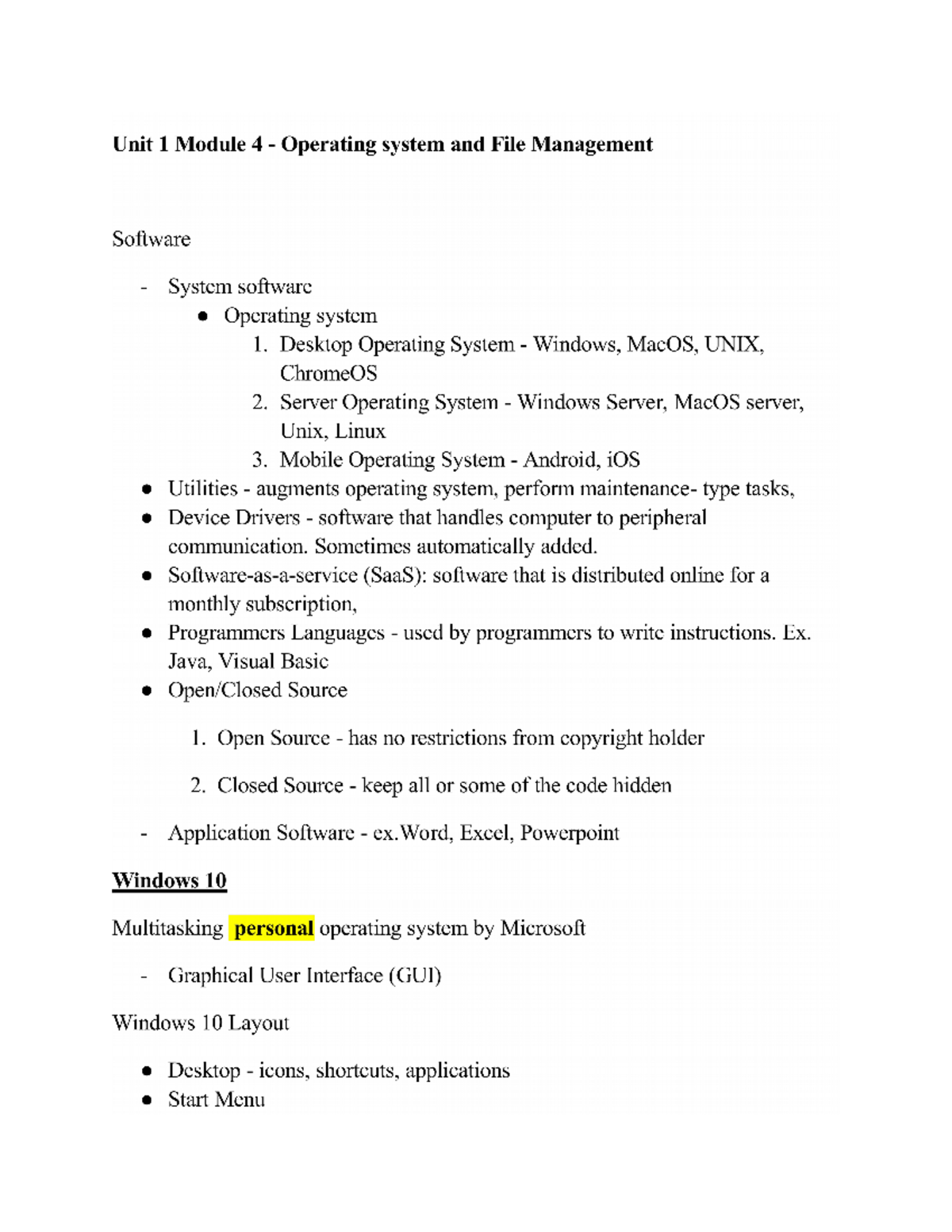 Computer Literacy - Notes on Module. - CGS1060C - Studocu