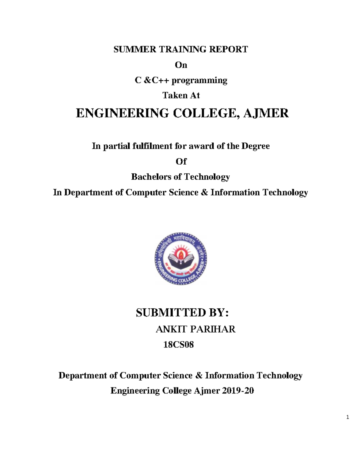 Pdfcoffee - Invjdh ck - SUMMER TRAINING REPORT On C &C++ programming ...