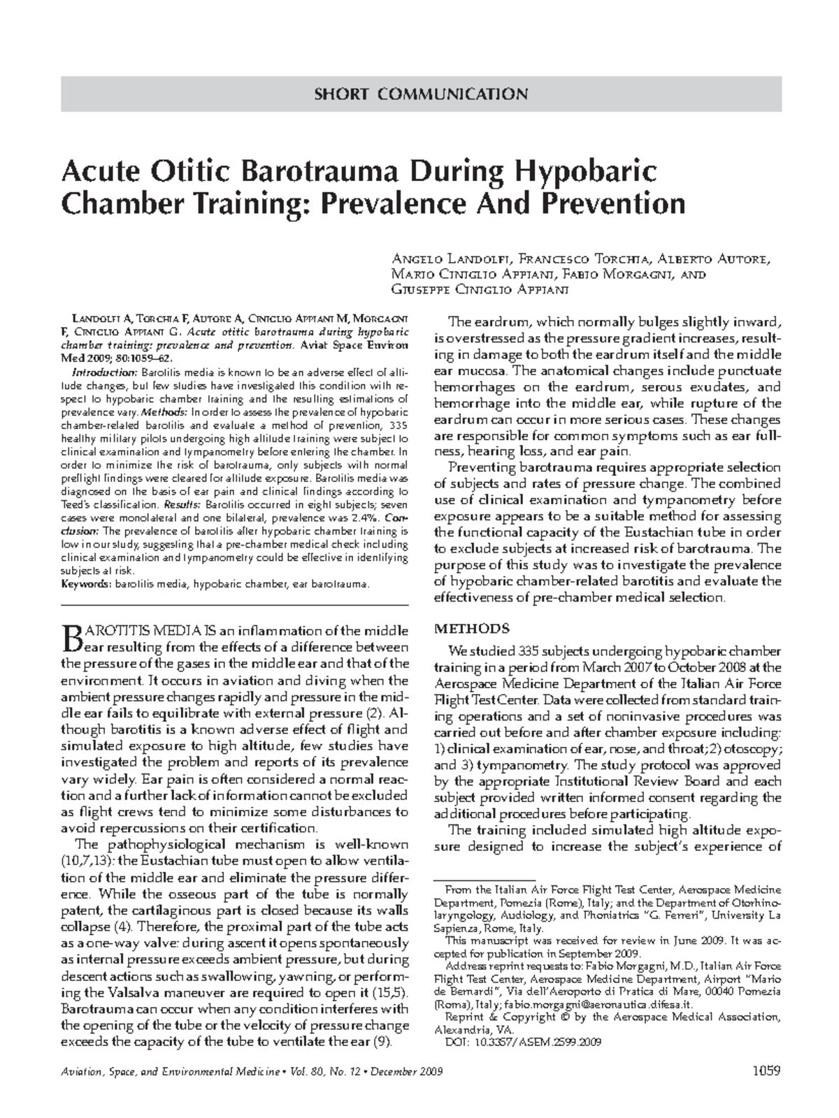 Acute otitic barotrauma during hpobaric chamber training - prevalence ...