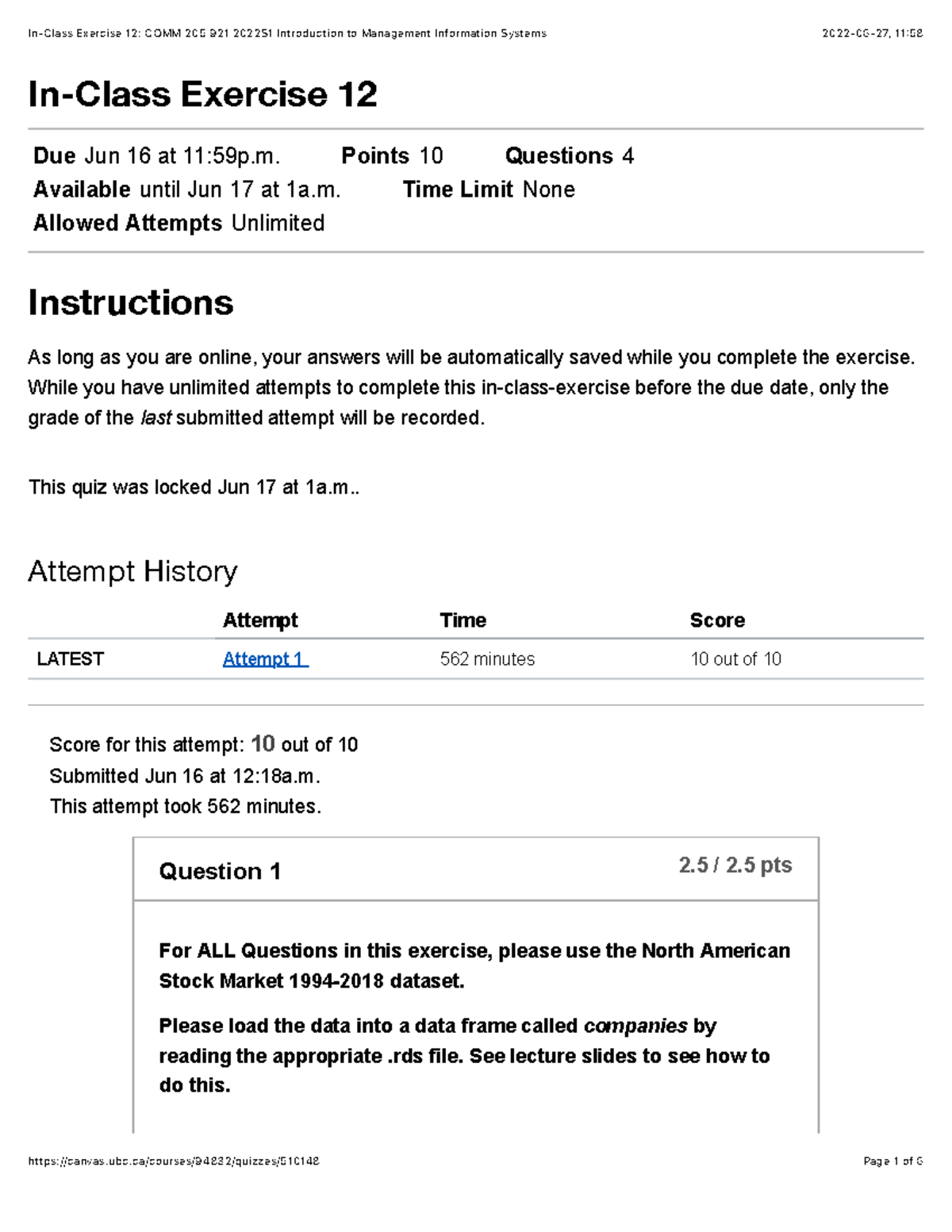 In-Class Exercise 12 - Points 10 Questions 4 Available until Jun 17 at ...
