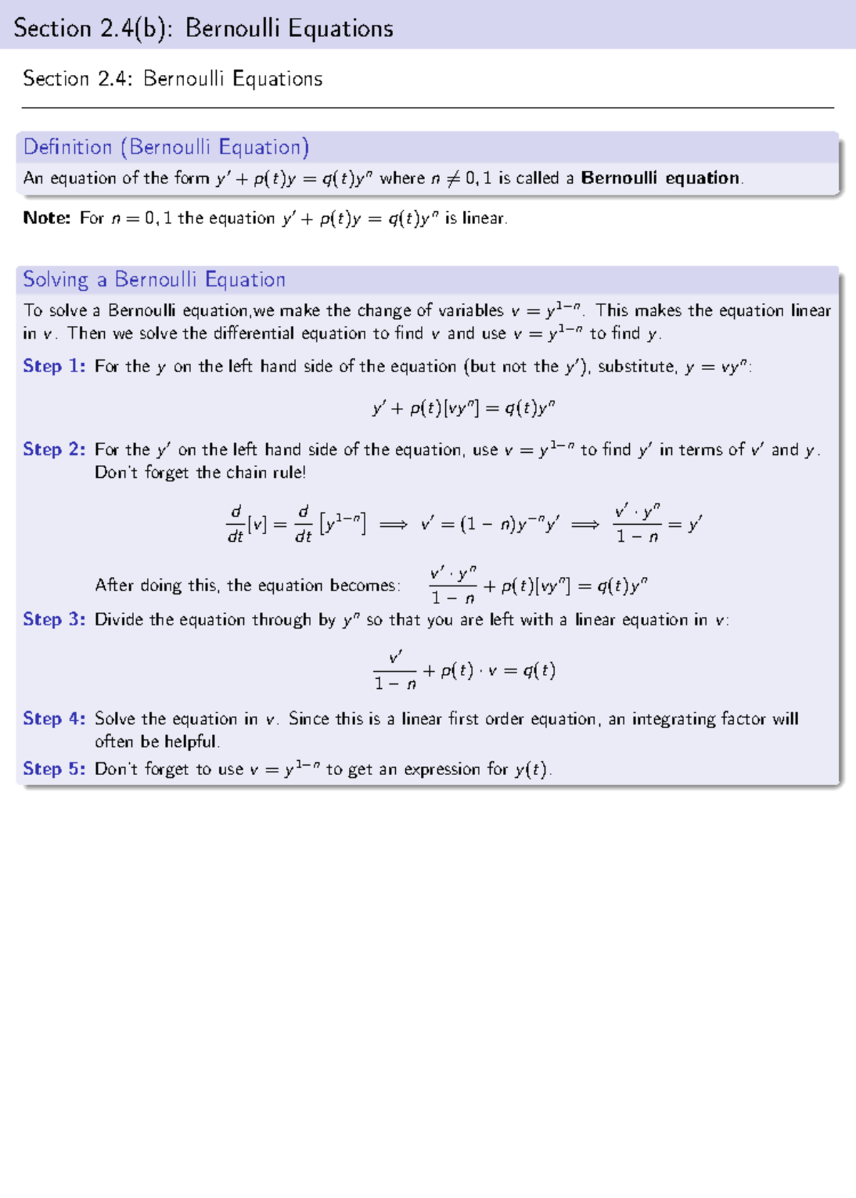 2 4b Bernoulli Equations Apma 2130 Studocu