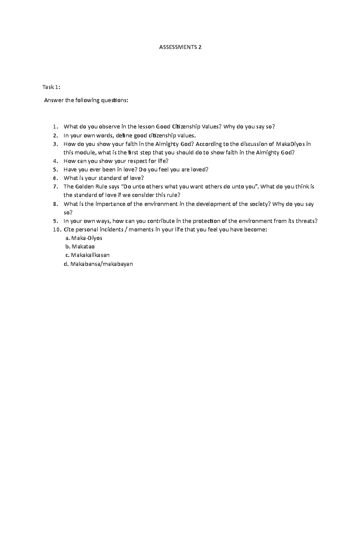 National Service Training Program Assessment 2 - Bachelor of Arts in ...