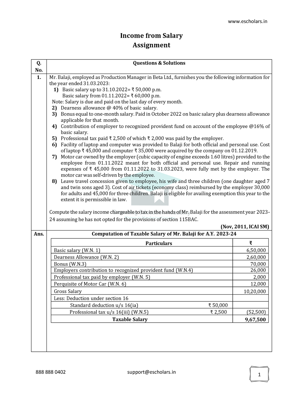 salary assignment wef