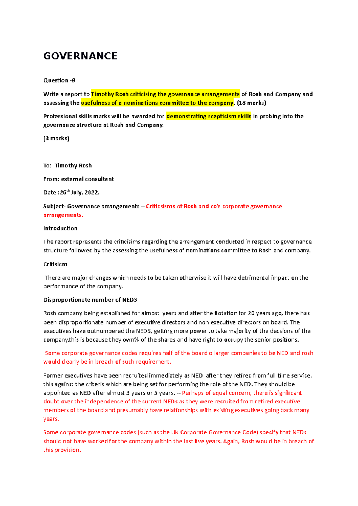 Governance exam kit - hi hello - GOVERNANCE Question - Write a report ...