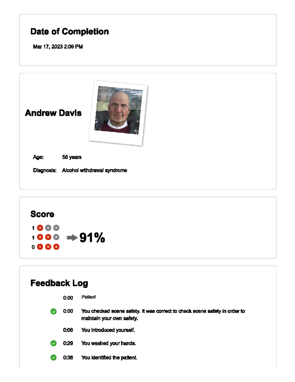 Andrew Davis Virtual Simulation Feedback Log Mental Health - Studocu