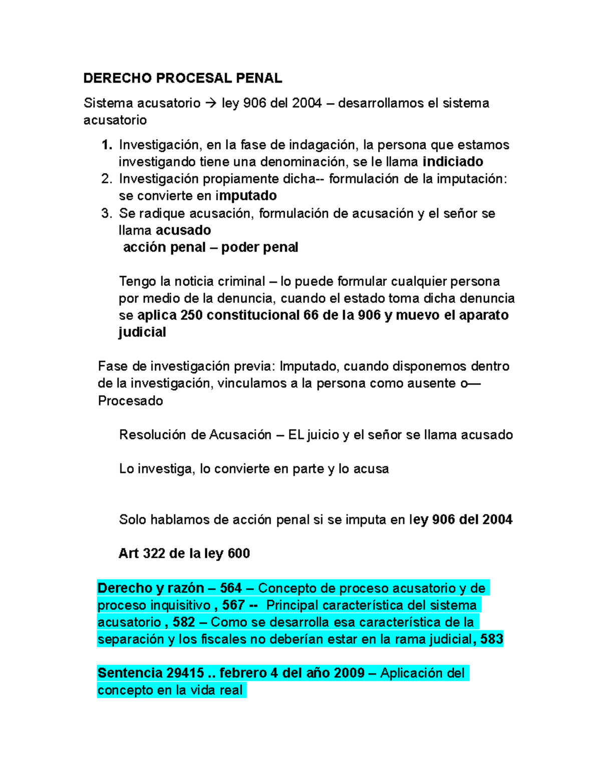 Derecho Procesal Penal II - DERECHO PROCESAL PENAL Sistema acusatorio ...