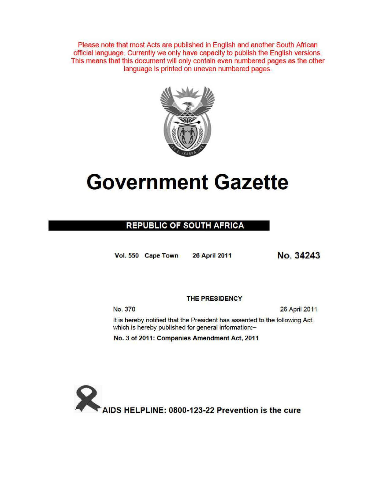 Companies Amendment Act - Please note that most Acts are pub lished in ...