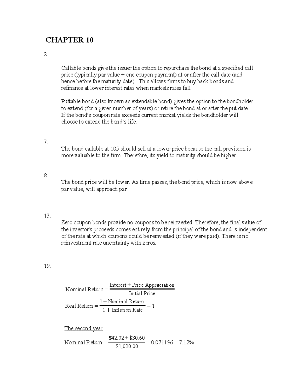 Ch10(10 - 2024 - CHAPTER 10 2. Callable bonds give the issuer the ...
