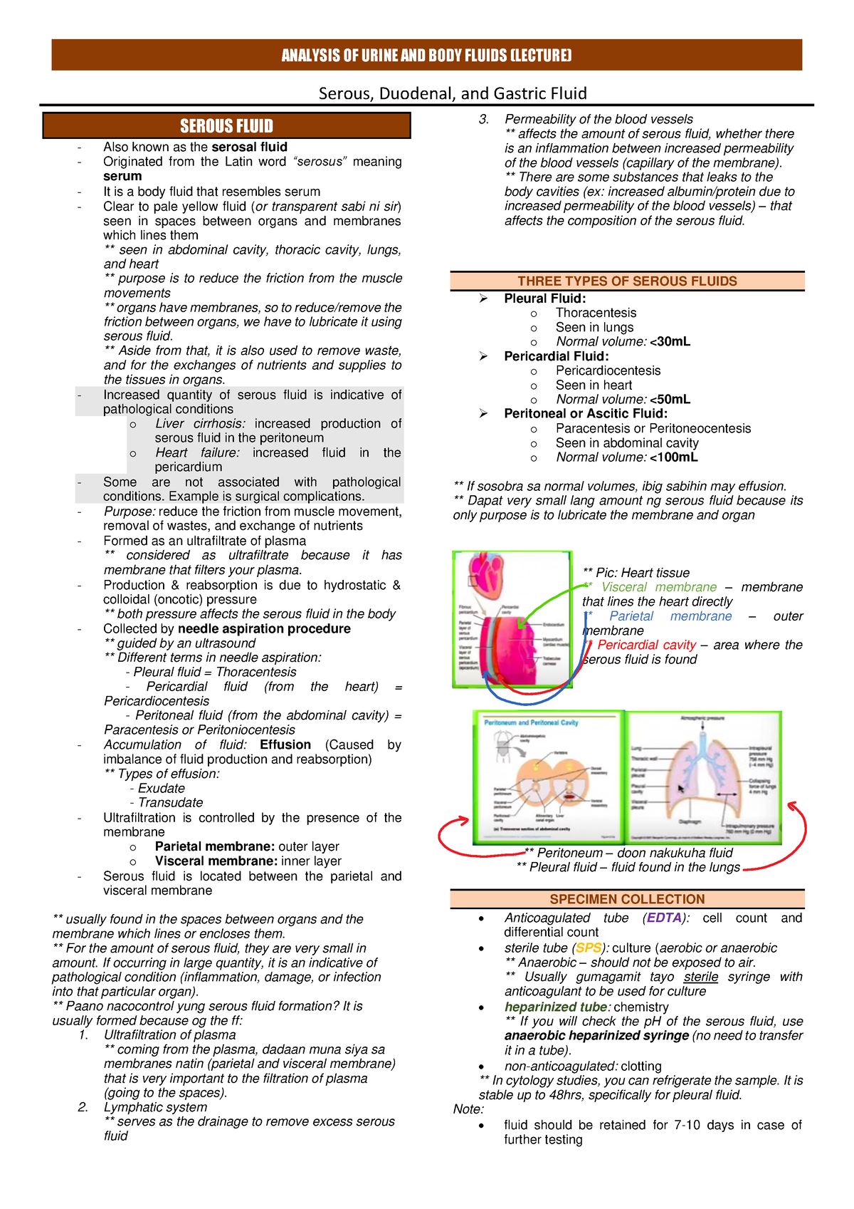 Lecture-Lesson-12 - All about urine - SEROUS FLUID - Also known as the ...