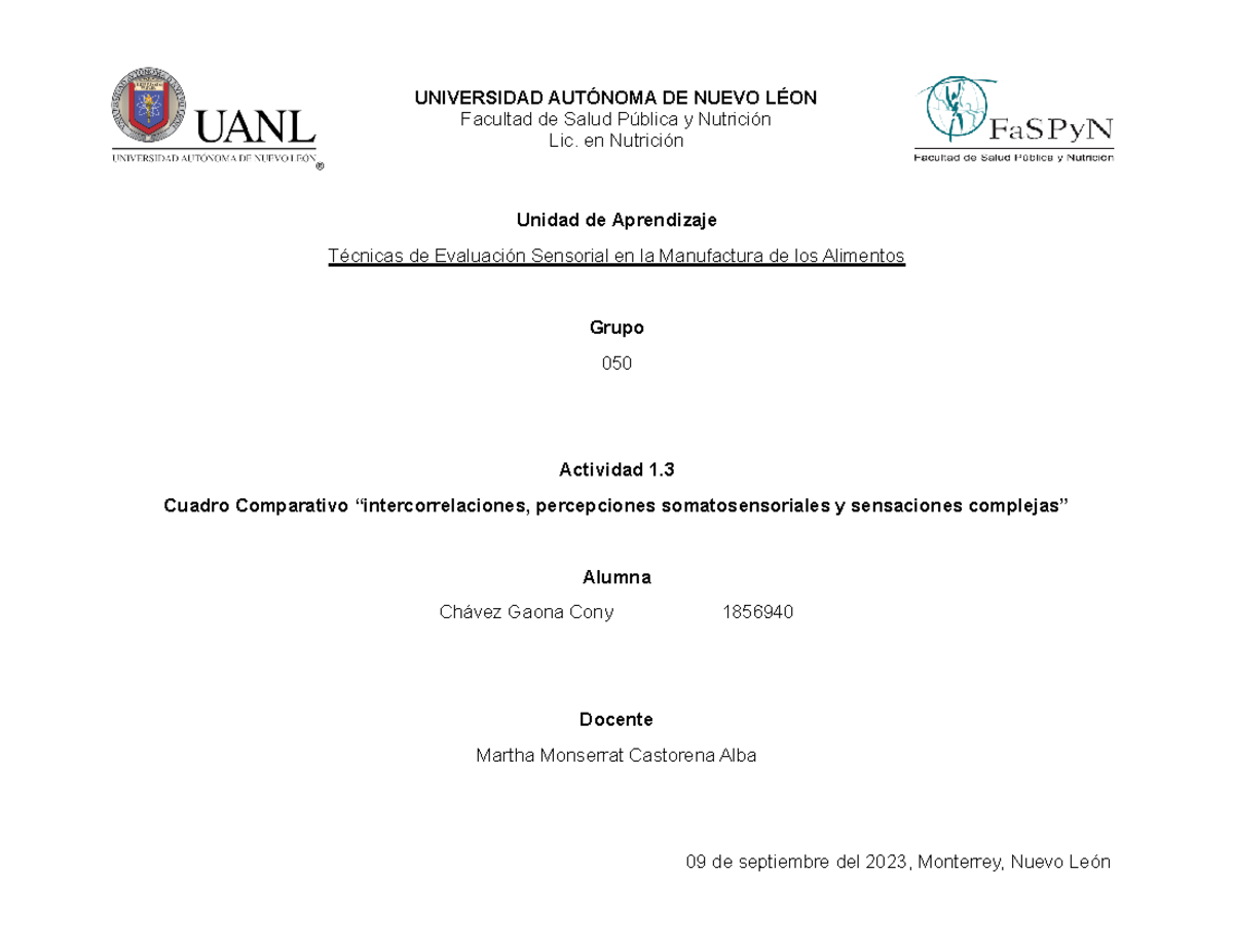 Act 13 Cuadro Comparativo Universidad AutÓnoma De Nuevo LÉon Facultad De Salud Pública Y 9759