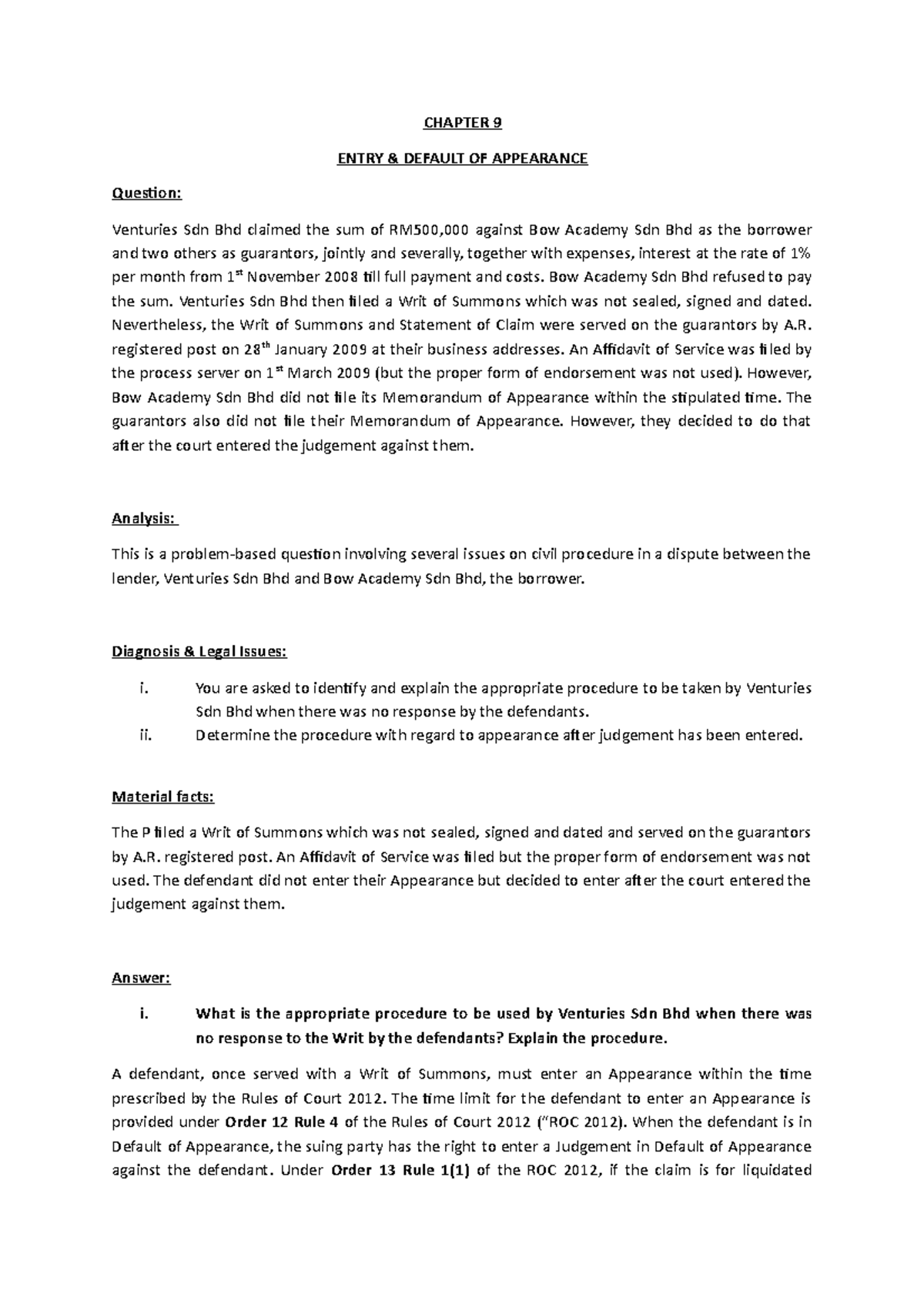 Civil Procedure: Entry & Default of Appearance - CHAPTER 9 ENTRY ...