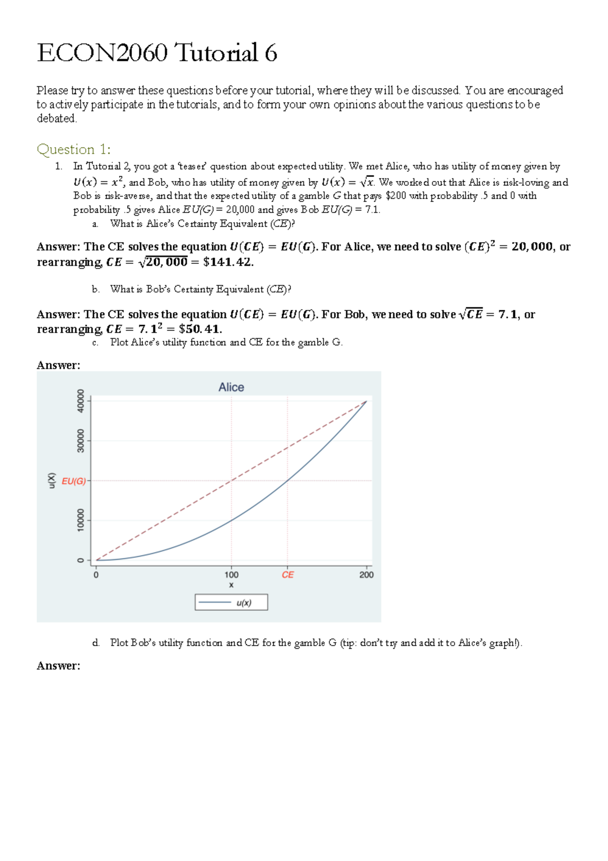 Tutorial 6 Questions (solutions) - ECON2060 Tutorial 6 Please try to ...