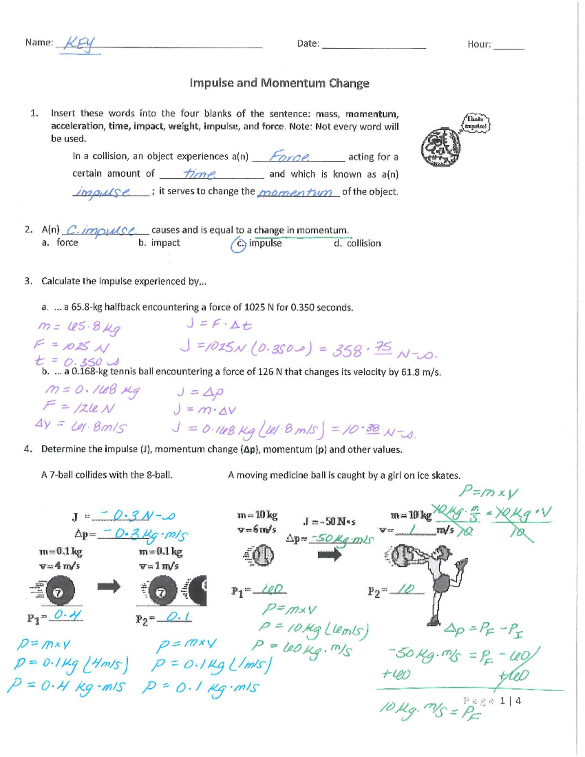 Impulse And Momentum Change Key - Studocu
