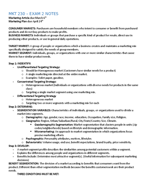 MKT 230 – EXAM 1 Notes - Professor Richard Wills - MKT 230 – EXAM 1 ...