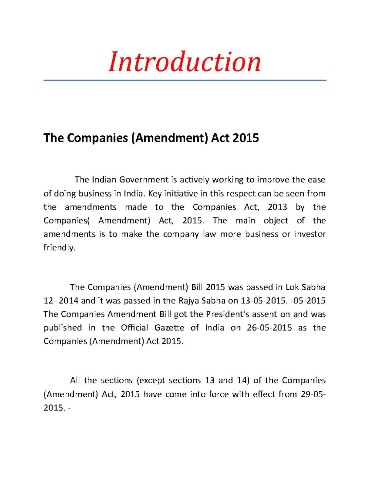The Companies (Amendment) Act 2015 Introduction The Companies