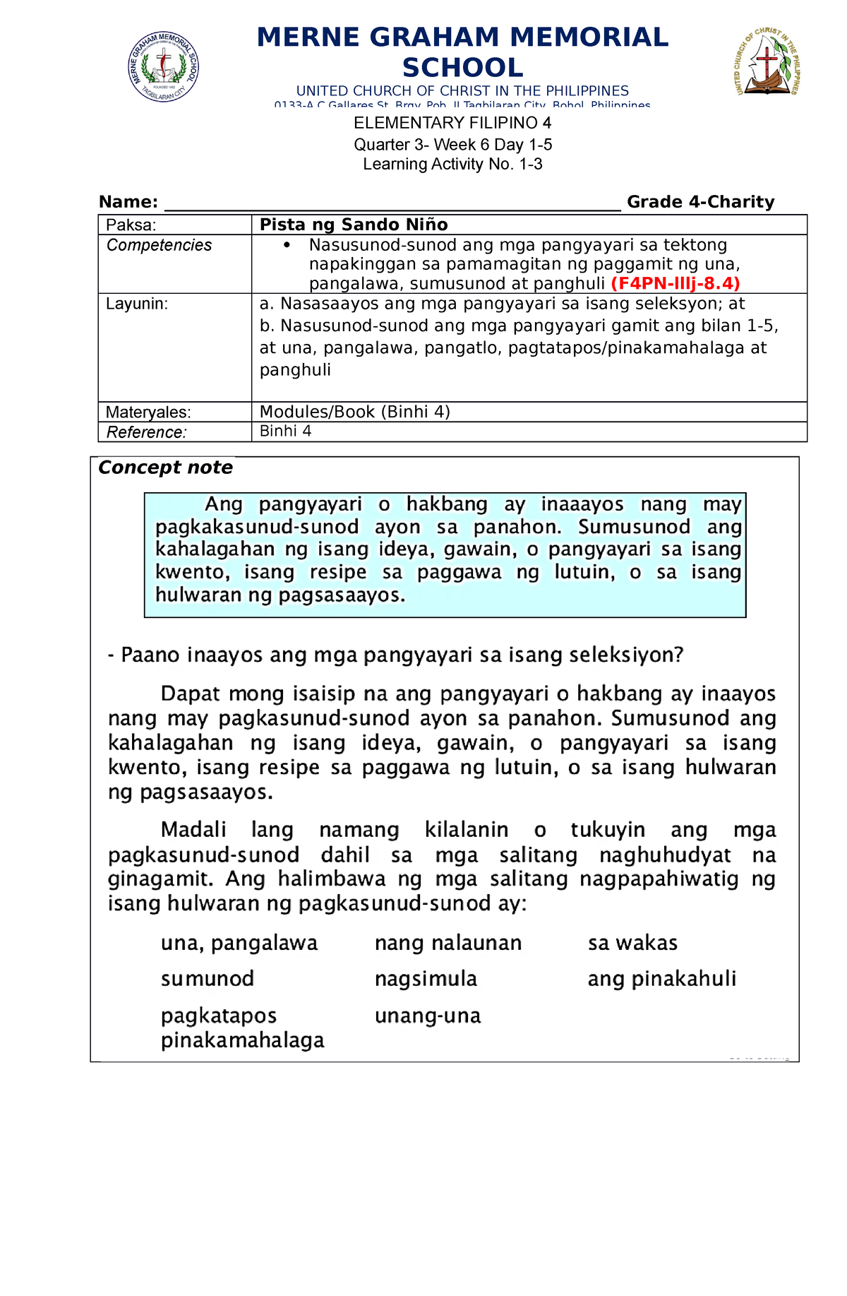 Filipino 4 Q3-w6 - NMDWAD - ELEMENTARY FILIPINO 4 Quarter 3- Week 6 Day ...