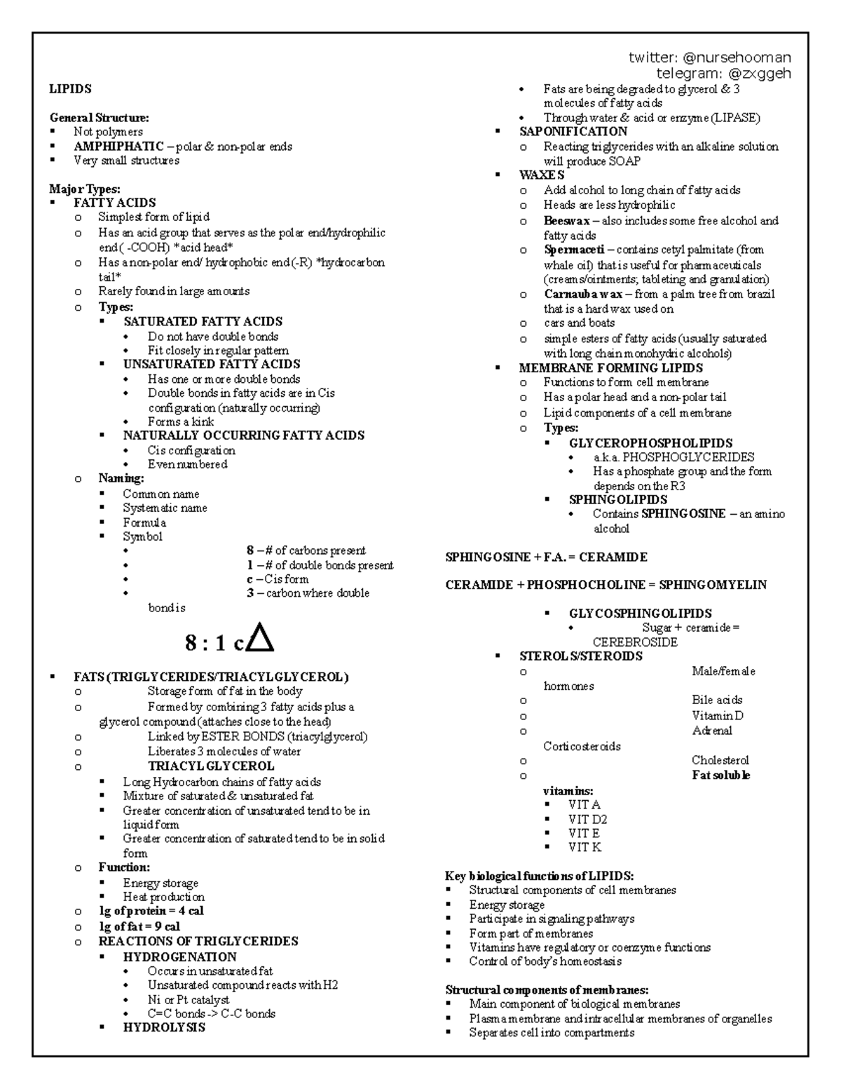 Lipids General Structure Not Polymers - twitter: @nursehooman telegram ...