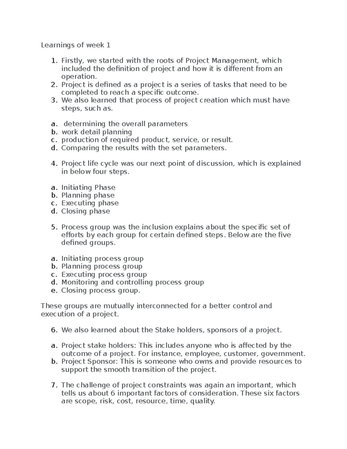 Learnings of week 1 - reflection - HRM8130 - Conestoga College - Studocu